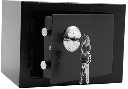 Tresor Safe mit Einwurfschlitz – Spartresor aus Stahl (4,6L) – Münzbetrieben, Mechanisches Schlüsselschloss, Diebstahlsicher – Für Zuhause/Büro/Reise – Wandmontage oder Freistehend – Schwarz