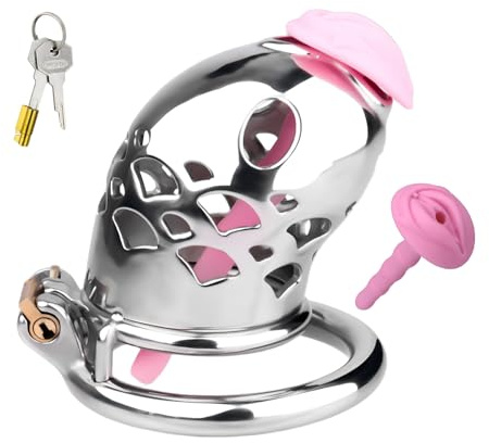 Peniskäfig aus Metall Sexspielzeug Chastity Cage Männer Sissy mit Silikonkatheter Atmungsaktiver Keuschheitskäfig aus Edelstahl Robuste Cock Cage zur Fesselung des Penis eines Mannes (45mm,Flat)