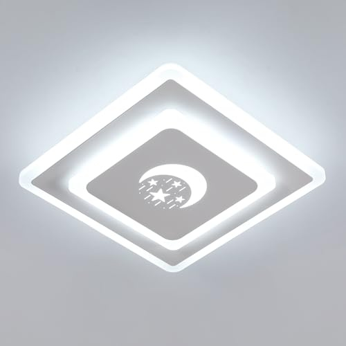 DELIPOP Lámpara de Techo Moderna, 22W Plafón LED Techo de Estrella y Luna, Cuadrado Luz de Techo para Salon, Dormitorio, Pasillo, Comedor, Balcón, Blanco Frío 6500K