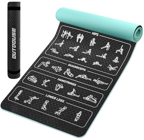 Tapis de yoga OUTDOUSE–70 postures de yoga imprimées, matériau TPE antidérapant, pour la gymnastique, le Pilates, la maison, tapis de fitness pour hommes et femmes,183x61 x0,6cm,Vert et noir