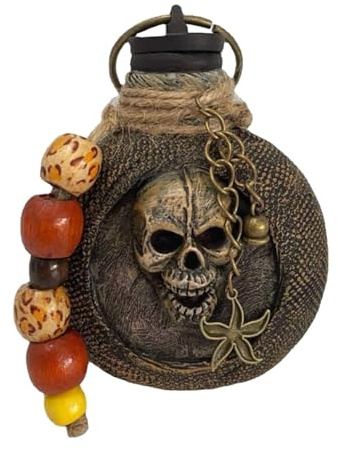 Halloween Pirate Skeleton Bottle Stainless Steel Flask Halloween Engraved Skeleton Head Flagon Rum Bottle for Beverage Holder Desktop Home Decor (A)