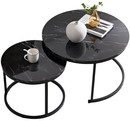 Home Heaven® Couchtisch Rund Schwarz Marmor 2er Set – Runder Wohnzimmertische in Marmor Optik Ø70cm Ø50cm