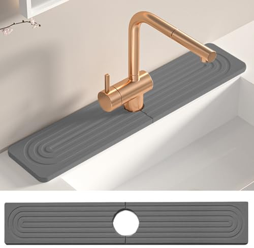 23.6 x 3.9 Stone Drying Mat for Kitchen Sink - Diatomite Splash Guard & Absorbent Splash Mat, Prevents Water Spills and Moisture, Sink Protector Tray for Countertops Bathroom (Dark Gray)