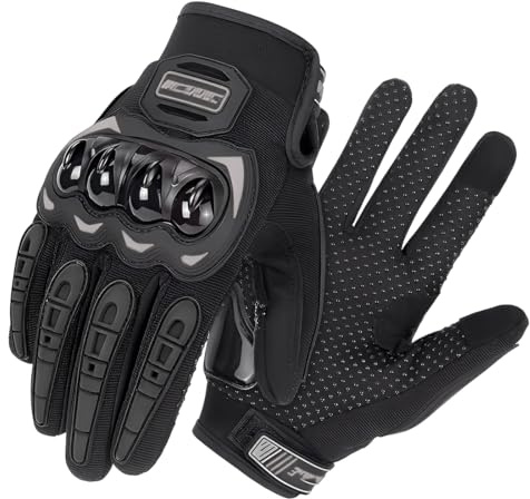 YOFDAL Guanti da moto per uomo e donna, guanti da moto traspiranti con dita intere, per ciclismo su strada, ATV, MTB, ciclismo, corsa, escursionismo, gare di motocross (Nero)
