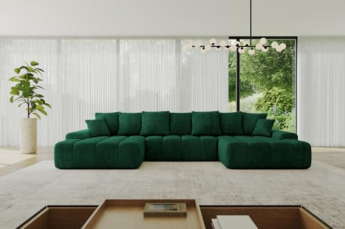 ALTDECOR Ecksofa mit Schlaffunktion U-Form ENSI-U 353x164x69 - Grün | Corner Sofa Bett Eckcouch Couch Wohnlandschaft Cauchsofa