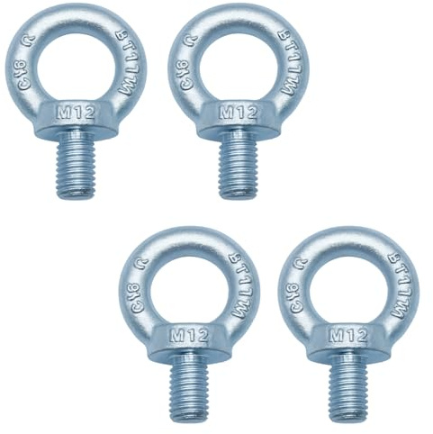 Anneau de Levage, 4 Pcs Boulons à Oeil M12, Piton à Visser, M12 Boulons àœil Filetage Mâle, Vis à Anneau de Levage en Acier Inoxydable 304 avec Filetage pour Fixation et Suspension