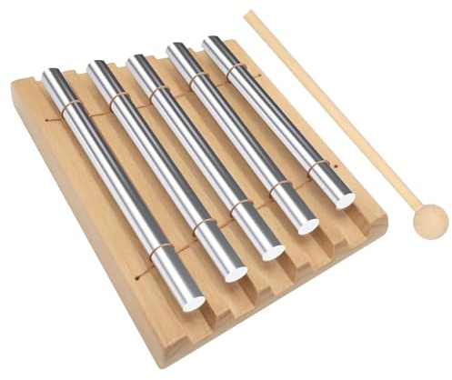 Glockenspiel,Klangspiel und Gong Set mit Holzschlägel - 5 Ton Klangstab Chime Xylophon für Musikalische Früherziehung, Geschenk, Klanghölzer Lehrer, Yoga und Meditation