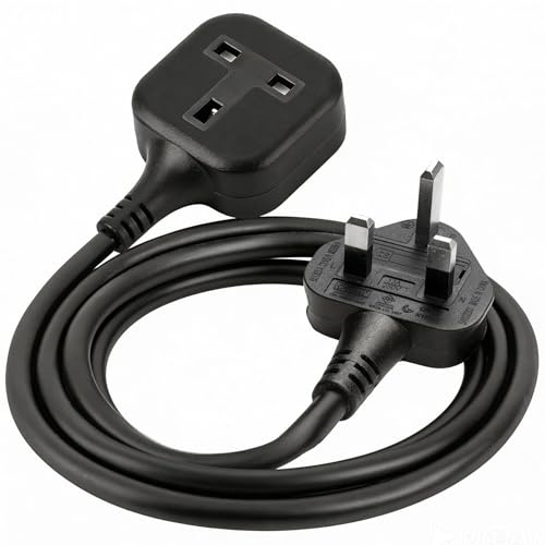 UK Extension Lead 13A Fused, 1 Gang Single Mains Power Socket, 2M | 13A Fused UK Extension Lead With Single Socket, Durable Black Cable And Compact Design For Home, Office And Kitchen Use