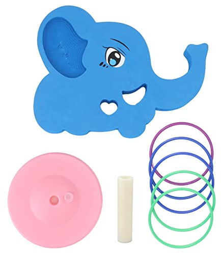 Eva-Schwimmbrett mit Wurfringen, Schwimmhilfebrett in Elefantenform, Wasserspielzeug für Kinder für Poolspiele, inklusive 5 bunten Ringen und Sockel für lustiges Wettkampfschwimmen