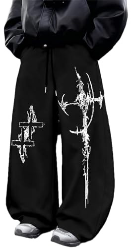 xueneige Pantaloni Larghi Palestra Uomo Y2K Gotico Pantaloni Tuta Uomo Baggy - Pantaloni Jogging a Gamba Larga Sportivi Casual con Tasche per Palestra Allenamento