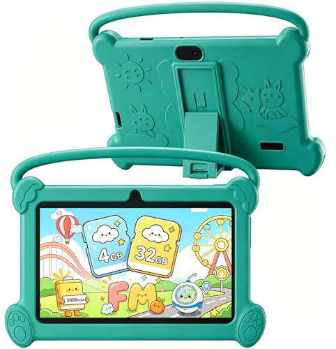 ICONLINK Kids Tablet 7 inch 3-9 for Kids,32GB ROM Toddler with Shockproof Case,Kids Android Software Installed Netflix,YoutTube, aiwawa Apps Parent Controls,Dual Camra, WiFi,FM, GPS (Green)