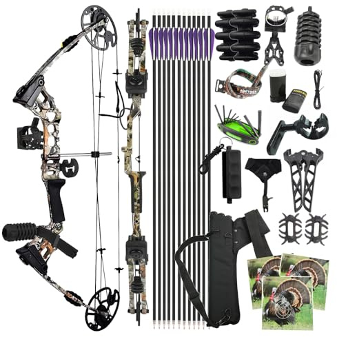PYMUST Set arco compound Archery 20-70 LBS pronto all'uso (RTH) - Lunghezza di trazione 24“-30”, 320 FPS per la caccia e il tiro al bersaglio con tutti gli accessori