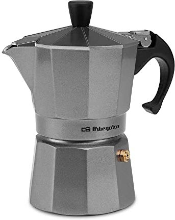 Orbegozo KFS320 KFS 320 Caffettiera Italiana in Alluminio, 3 Tazze capacità, Manico Ergonomico, Valvola di Sicurezza, Filtro Rimovibile, Metallo, Argento