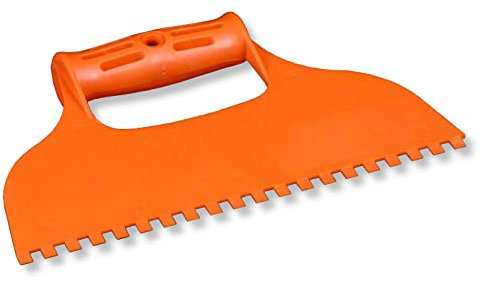 DEWEPRO® Kunststoffspachtel - Flächenspachtel mit Griff - gezahnt: 6x6mm - Breite: 235mm - Breitspachtel - Fugenspachtel - Zahnspachtel aus Kunststoff