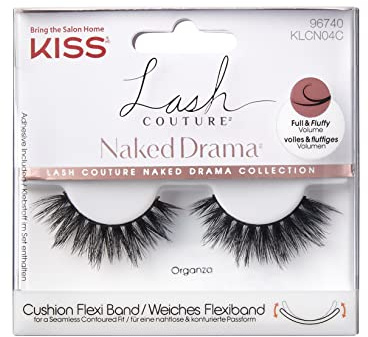 KISS Lash Couture Naked Drama Collection 1 Pair of False Lashes, Organza, Full and Fluffy Faux Mink Fake Eyelashes with Cushion Flexi Band includes Lash Glue