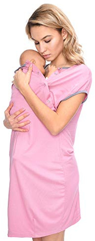 MijaCulture 3 in1 Geburtskleid Stillnachthemd Umstandsnachthemd Krankenhaus 4128 (L, Hellrosa)