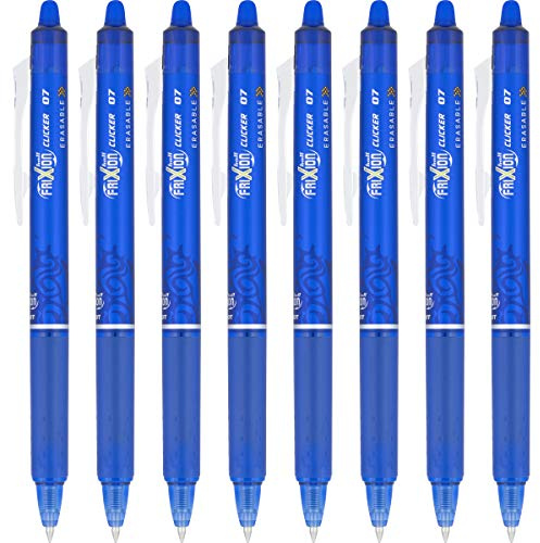Pilot FriXion Clicker Gelschreiber, radierbar, einziehbar, feine Spitze, blaue Tinte, 8 Stück (16402)