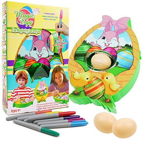 FINGOOO Easter Egg Decorating Kit, Egg Decorating Machine Egg Spinner with 3 Eggs& 8 Markers, Easter Gift for Kids