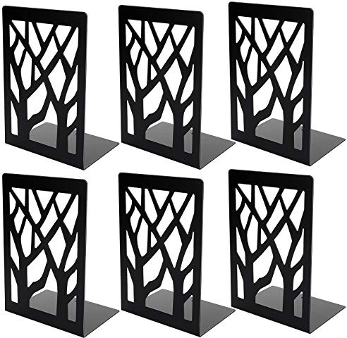 AHUNTTER - Sujetalibros de Metal, 3 Pares de sujetalibros de diseño único, Color Negro, Resistente, para estantes, decoración de Oficina y Escuela, Carpeta de Libros, divisores, Escritorio, Regalo
