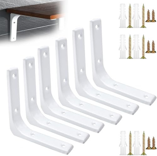6 Piezas Escuadras para Estanterias Decorativas Pequeño Acero Inoxidable Bricolaje Soporte de Estante para Perchero Estante de Almacenamiento Estante para Zapatos Estante Para Libros (Blanco)