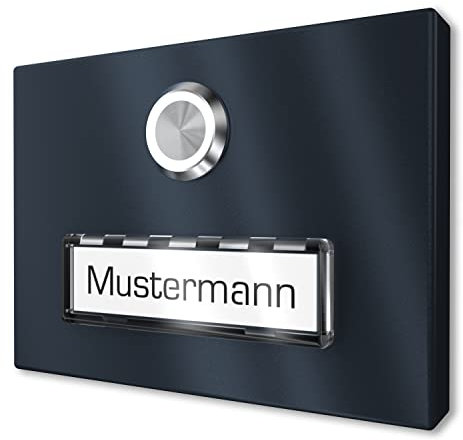 Aufputz Klingelschild aus V2A Edelstahl mit beleuchtetes Namensschild von Graviers Design – Pulverbeschichtet in RAL 7016 – LED Klingeltaster – Türklingel – Made in Germany
