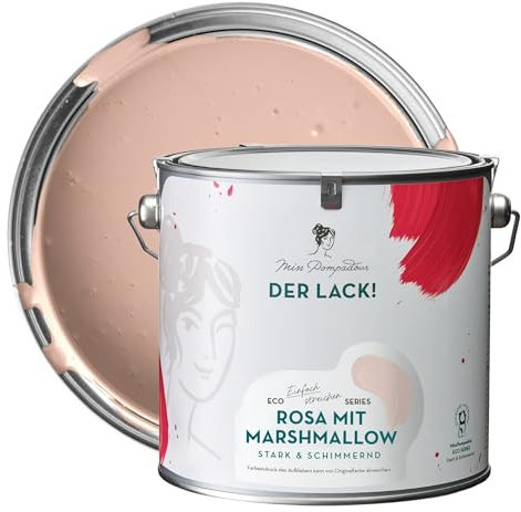MissPompadour seidenmatte Holzfarbe Innen & Außen 2,5L Rosa mit Marshmallow, Möbelfarbe ohne Schleifen - Farbe für Holz, Metall, Kunststoff - Holzlack, Möbellack schnelltrocknend mit hoher Deckkraft