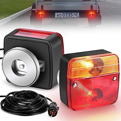YUNYODA 2×Luces Traseras para Remolque 40 LED y 7 Pines, Pilotos Traseros con Cable 7.35m+2.4m Magnético Juego de Luces Traseras Incandescente para Remolque, Universales 12V para Camión Caravan