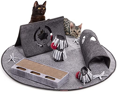 CanadianCat Company | Katzenspielteppich Cosmo, Intelligenzspielzeug für Katzen Spielteppich, Spielmatte, grau, ca. 105 x 105 x 30 cm