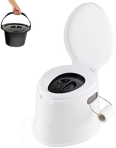 COSTWAY Toilette Portatile WC Chimico, WC da Viaggio Leggero con Secchio Interno Rimovibile,Water Portatile per Adulti e Anziani con Portarotolo, Supporto Carico 200 KG, 41 x 49 x 34 cm (Bianco)