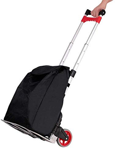 Chariot Chariot de Courses Pliant en Alliage d'aluminium Sac en Tissu Noir Caddie Chariot d'escalade Chariot avec 2 Roues pour la Maison Chariot de Courses léger