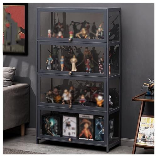 MJBDCVN Graue Vitrine Curio Schrank mit Acryltüren, Figuren und Vitrine aus der Curio-Kollektion, bodenstehend, transparente Vitrine für Wohnzimmer, Schlafzimmer