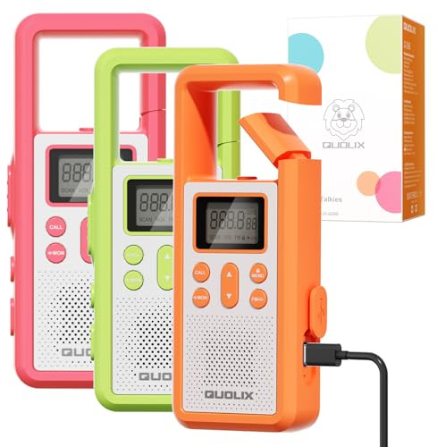 QUOLIX Walkie Talkie per Adulti Bambini, Ricaricabile SOS Scansione Automatica Lampada LED USB-C 3 Km Portata per Trekking e Lavoro in Team Bambini
