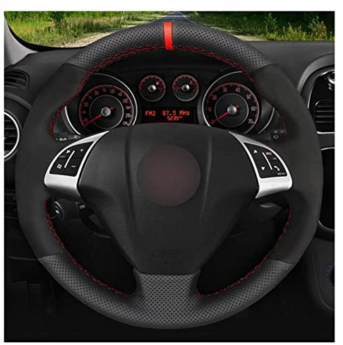 DZSHONGXINSM Coprivolante Accessori Interni Coprivolante per Auto Camoscio in Vera Pelle Nera per Fiat per Punto per Bravo per Linea 2007-2019 per Big Point Copertura del Volante(Filo Nero)