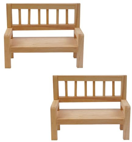 Sarini 2pcs Wooden Bench Dollhouse Mini Furniture 1:12 Scale Garden Wooden Bench Furniture Garden Decoration