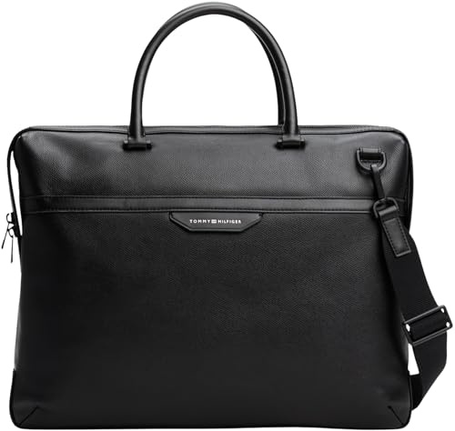 Tommy Hilfiger Herren Laptoptasche Business aus Leder, Schwarz (Black), Einheitsgröße