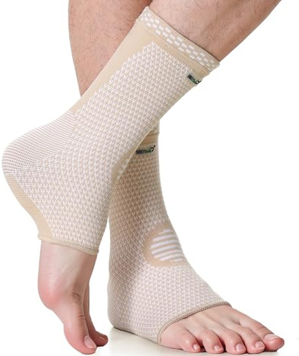 NeoTech Care Ankle Support Brace - Breathable - Men, Women, Right or Left (Beige Color, Size S, 1 Pair)
