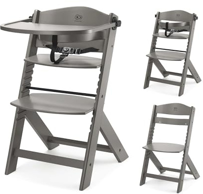 Kinderkraft ENOCK Hochstuhl & Kinderstuhl 2in1 aus Buchenmassivholz, mitwachsend von 6 Monaten bis 10 Jahre, verstellbare Rückenlehne & Fußstütze, 3-Punkt-Gurt, bis 35 kg, Vollbraun