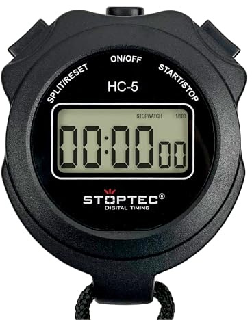 Stoptec Stoppuhr HC-5 | Ganz einfach: nur Start - Stopp & Reset | EIN- & Ausschaltbar | Großes einzeiliges Display | Spritzwasserfest | Sport | Hobby | Freizeit | Für Kinder geeignet