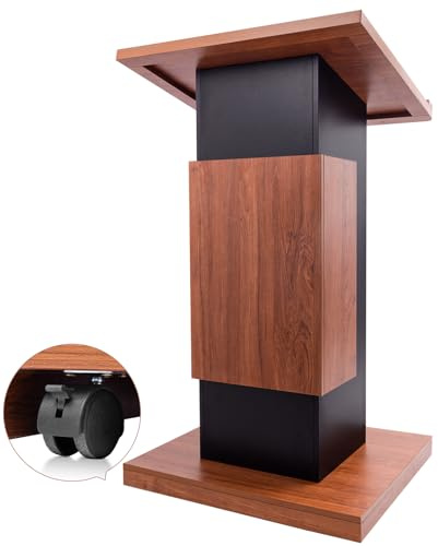 Lectern Podium, Wooden Podium with Pull-Out Drawer & Wheels, Premium Tall Solid Wood Pulpit Lectern with Double-Layer Storage Shelf, Lectern for Church, Presentation, School (27.5x47x 23.6)