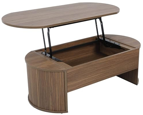 Oviala Table Basse Ovale avec Plateau relevable Effet Bois foncé