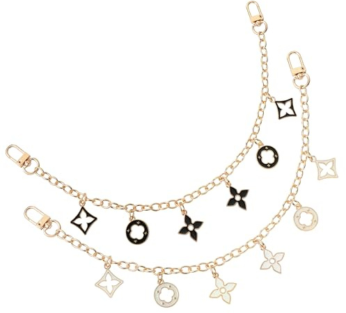 GIRIOIZ Ersatzkette für Geldbörse, 34 cm, kurze Kettenriemen, Emaille, Blumen-Charm, Geldbörsengriff, Verlängerung, dekorative Taschenketten, goldene Kette für Geldbörse, Handtasche, 2 Stück (Weiß