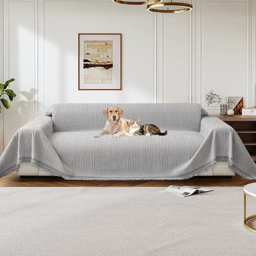 GKXLH Soft Chenille Non-slip Sofa Cover Washable (Grey, 180x300cm/2 Seater)
