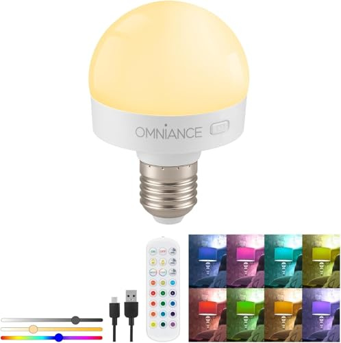 Omniance Rechargeable LED Light Source Bulb with Remote, E27 Adaptor