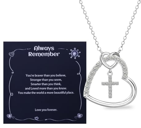 Alissl Heart Cross Necklace for Little Girls Daughters Granddaughters Nieces，Baptism First Communion Confirmation Easter gifts for Teens Kids Toddler