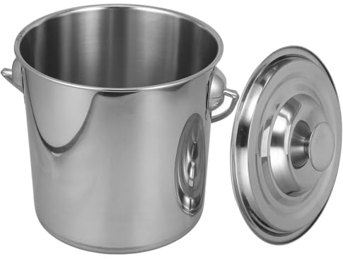 MOTHNUR Cubo de Acero Inoxidable 201 Tamaño 20×20 Cm con Tapa, Contenedor Multiusos para Almacenar Arroz, Alimentos y Líquidos, Portátil para Cocina y Hogar, Capacidad Grande