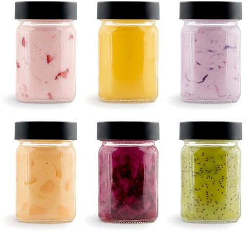 GEEZY Glass Spice Jars Set of 6-250ml Airtight Glass Storage Jars with Screw Lids - Clear Kitchen Containers for Herbs, Spices, Sugar, Coffee, Pantry, Fruits & Food, 6 x 11 cm