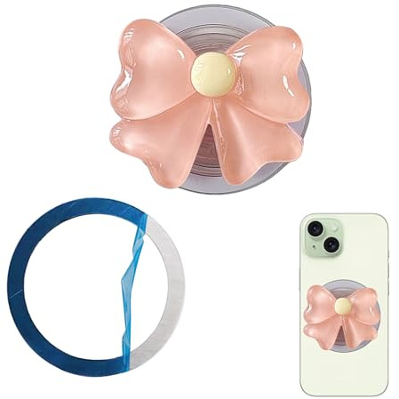 Magnetic Phone Grip Holder Pink Cute Crystal Bow Foldable Extendable Stand | Foldable Extendable Magnetic Phone Grip with Crystal Bow, Compatible with Smartphones for Secure Hands-Free Viewing