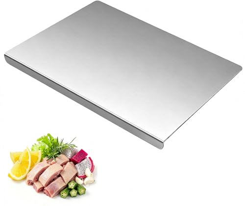 Stainless Steel Cutting Board with Counter Lip, 304 Heavy Duty Chopping Board for Kitchen, Double Sided Baking Pastry Board for Meat Vegetables Fruit (40 x 30 cm)