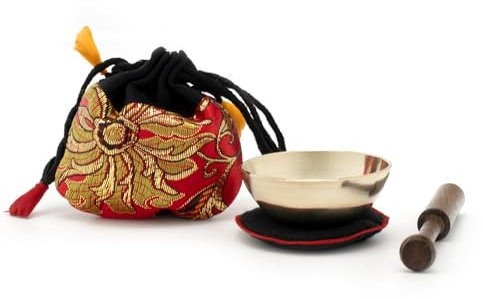 MINI-Klangschale in rotem Beutel inkl. Unterlage und Holzklöppel I Zarter Klang für feines Hören I Die nette Geschenkidee und kleines Mitbringsel für Klangschalen-Fans