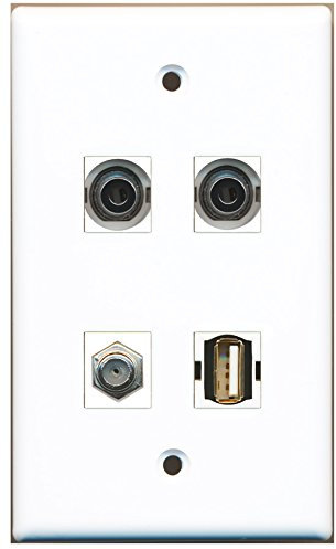 RiteAV - Cavo coassiale TV, tipo F, 1 porta USB A-A, 2 porte, piastra da parete 3,5 mm